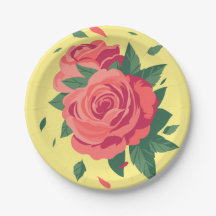 Valentijnse Partij borden roze rozen op geel