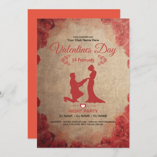 Valentijnse Partij Flyer Kaart (Voorkant / Achterkant)