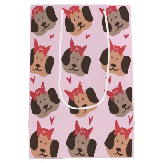 Valentijnse Puppies met een hoekpatroon Medium Cadeauzakje (Achterkant)
