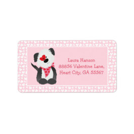 Valentijnse Puppy Heart Patroon Roze Wit Etiket