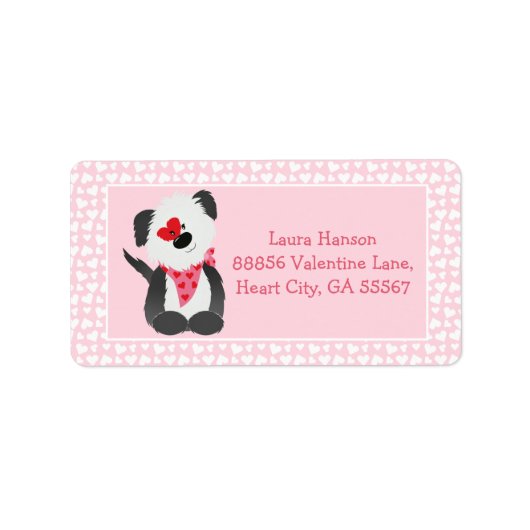 Valentijnse Puppy Heart Patroon Roze Wit Etiket (Voorkant)