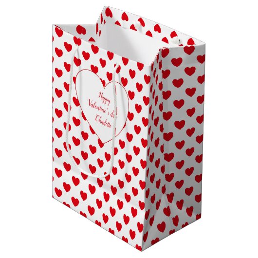 Valentijnse Red Hearts Gift Bag Medium Cadeauzakje (Voorkant Gekanteld)