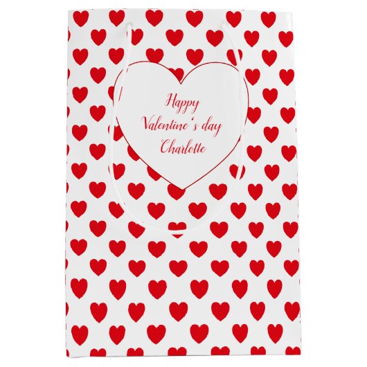 Valentijnse Red Hearts Gift Bag Medium Cadeauzakje (Voorkant)