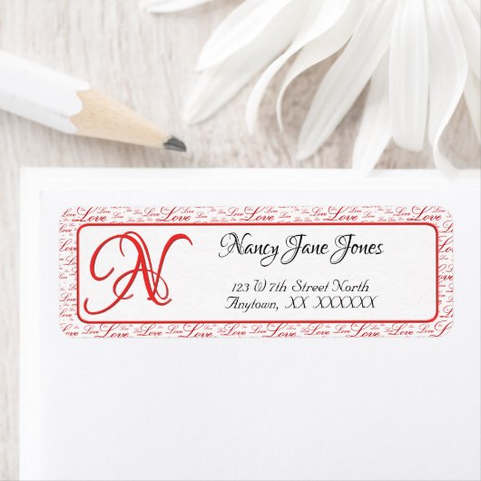 Valentijnse Red Love Typografie Random Pattern Etiket (Insitu)