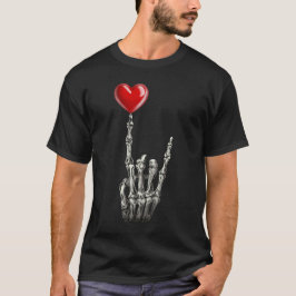 Valentijnse Rock Star Skeleton Hand Sign Heart T-shirt