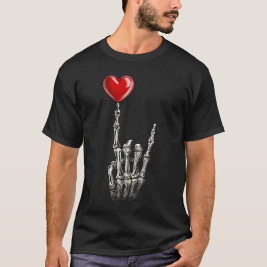 Valentijnse Rock Star Skeleton Hand Sign Heart T-shirt (Voorkant)