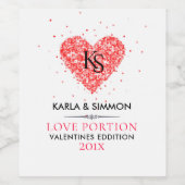 Valentijnse rode faux glitter hart wijn etiket (Enkel label)