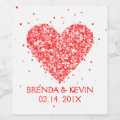 Valentijnse Rode Glitter Hart Wijn Etiket (Enkel label)