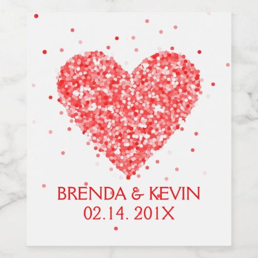 Valentijnse  Rode Glitter Hart Wijn Etiket (Enkel label)