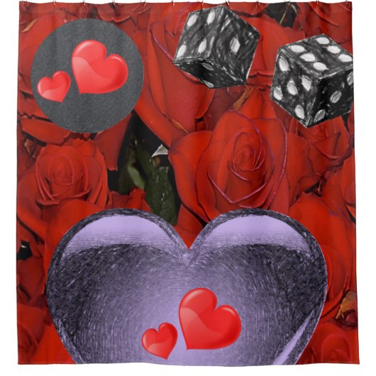 Valentijnse rode harten dice douche gordijn (Voorkant)