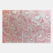 Valentijnse rode harten met de hand getekend buisp inpakpapier vel (Voorkant 3)