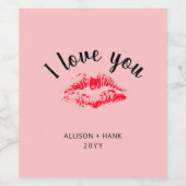 Valentijnse Rode Kus I Love You Personated Wijn Etiket (Enkel label)