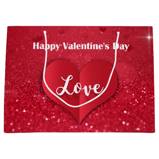 Valentijnse rode papiertas met wieltjes voor grote groot cadeauzakje (Voorkant)