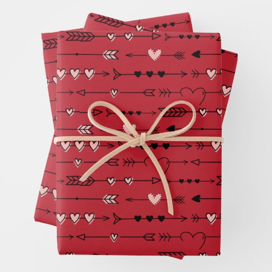 Valentijnse rode roze haren hand getekend inpakpapier vel (In situ)