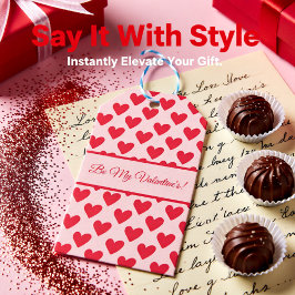 Valentijnse  rood en roze hartpatroon cadeaulabel