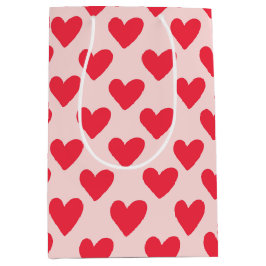 Valentijnse  rood en roze hartpatroon medium cadeauzakje