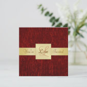 Valentijnse Rood Metallic Gold Ribbon Uitnodiging (Staand voorkant)