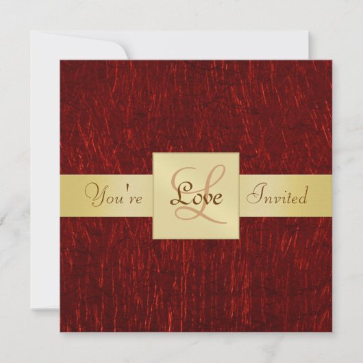 Valentijnse Rood Metallic Gold Ribbon Uitnodiging (Voorkant)