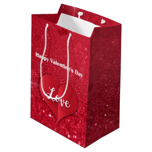 Valentijnse  Rood papier hart glitter medium gesch Medium Cadeauzakje (Achterkant Gekanteld)
