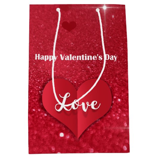 Valentijnse  Rood papier hart glitter medium gesch Medium Cadeauzakje (Voorkant)