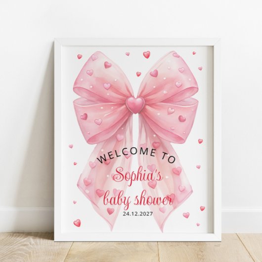 Valentijnse Roze Bow Hearts Baby shower Welkom Poster