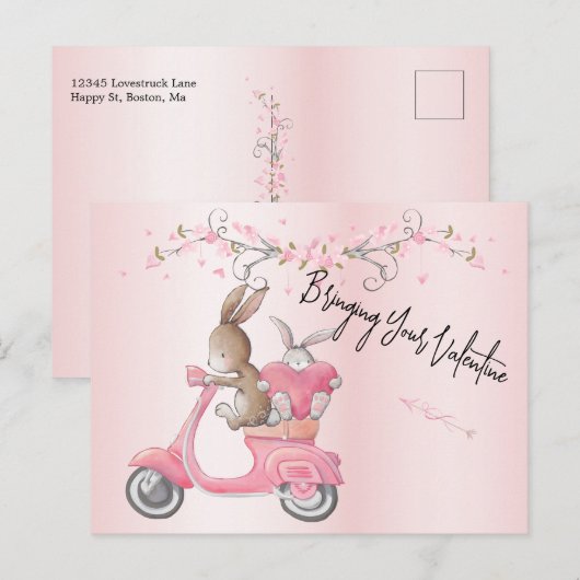 Valentijnse  Roze brommerharten Briefkaart (Voorkant / Achterkant)