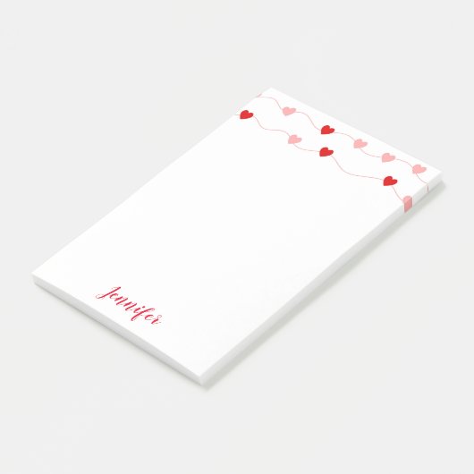 Valentijnse roze en rode harten op maat post-it® notes (Schuin)