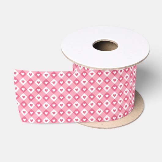 Valentijnse roze hartpatroon Satijnen Lint (Spoel)