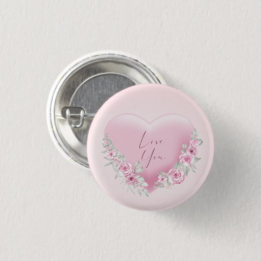 Valentijnse  Roze Heart Ronde Button 3,2 Cm (Voorkant /achterkant)