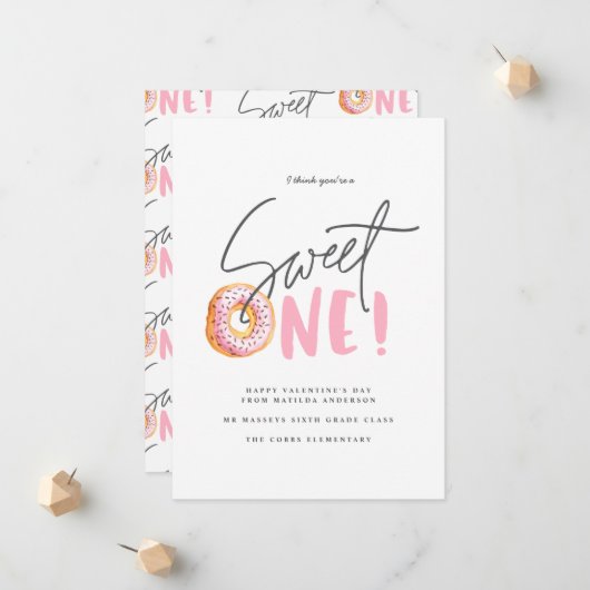 Valentijnse roze meisjes Donut een moderne Aankondiging (Voorkant / Achterkant in situ)