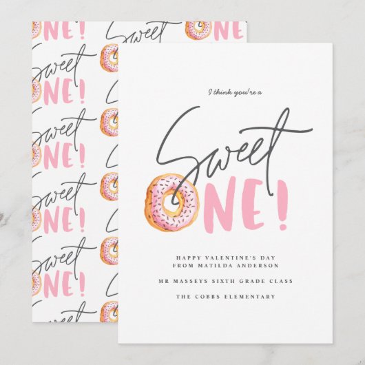 Valentijnse roze meisjes Donut een moderne Aankondiging (Voorkant / Achterkant)