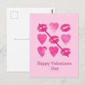 Valentijnse Roze spel met lippen en harten Briefk Briefkaart (Voorkant / Achterkant)