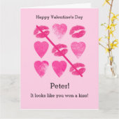 Valentijnse  Roze spel met lippen en harten Kaart (Gele Bloem)