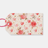 Valentijnse Roze Waterverf Rozen en harten Cadeaulabel (Achterkant Horizontaal)