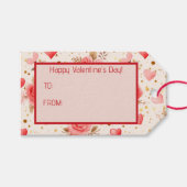 Valentijnse Roze Waterverf Rozen en harten Cadeaulabel (Voorkant (Horizontaal))