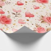 Valentijnse Roze Waterverf Rozen en harten Cadeaupapier (Hoek)