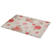 Valentijnse Roze Waterverf Rozen en harten Snijplank (Hoek)