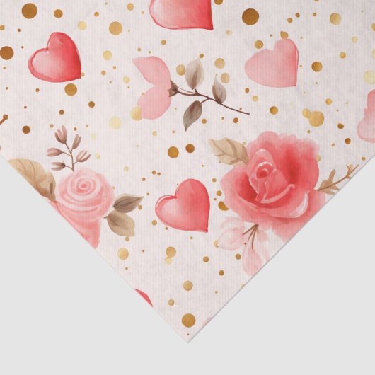 Valentijnse Roze Waterverf Rozen en harten Tissuepapier (Detail)