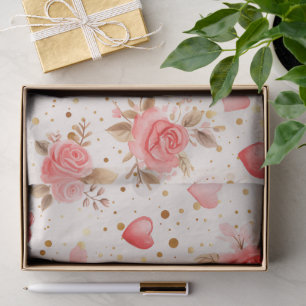 Valentijnse Roze Waterverf Rozen en harten Tissuepapier