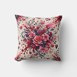 Valentijnse Rozen Boeket / Splatter Art Kussen