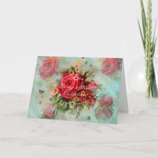 Valentijnse Rozen en  - Wenskaart Feestdagen Kaart (Voorkant)