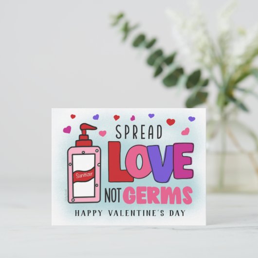 Valentijnse Sanitizer Spread Love Not Germs Briefkaart (Staand voorkant)