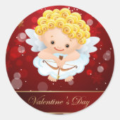 Valentijnse Schattige Cupido Ronde Sticker (Voorkant)