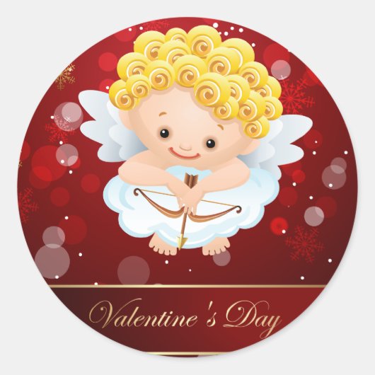Valentijnse Schattige Cupido Ronde Sticker (Voorkant)