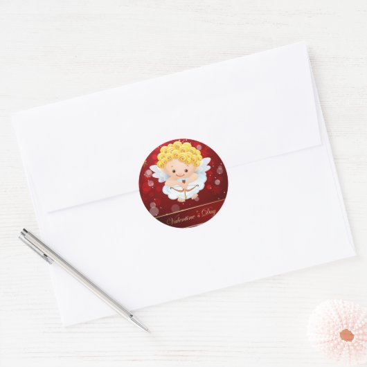 Valentijnse Schattige Cupido Ronde Sticker (Envelop)