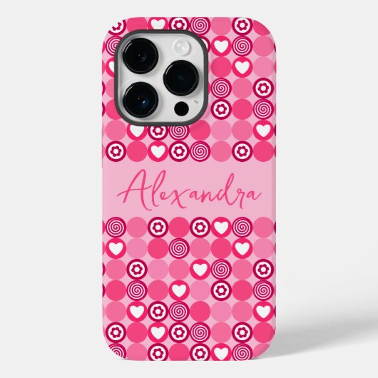 Valentijnse  Schattige Roze Hart en Bloempatroonna Case-Mate iPhone Case (Achterkant)