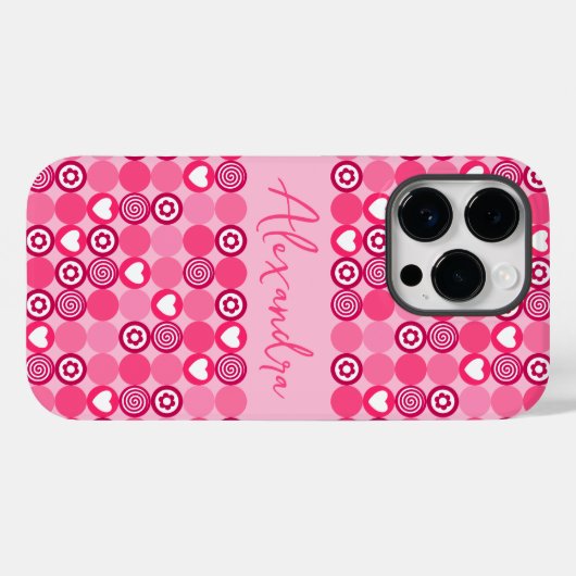 Valentijnse  Schattige Roze Hart en Bloempatroonna Case-Mate iPhone Case (Achterkant (horizontaal))