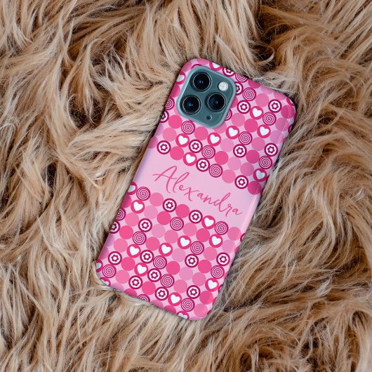 Valentijnse  Schattige Roze Hart en Bloempatroonna Case-Mate iPhone Case