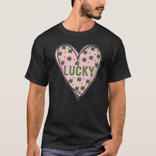 Valentijnse Sjamrock Heart St Patrick's Day Four L T-shirt (Voorkant)
