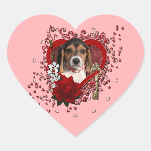 Valentijnse  - Sleutel tot mijn hart - Beagle Pupp Hart Sticker (Voorkant)